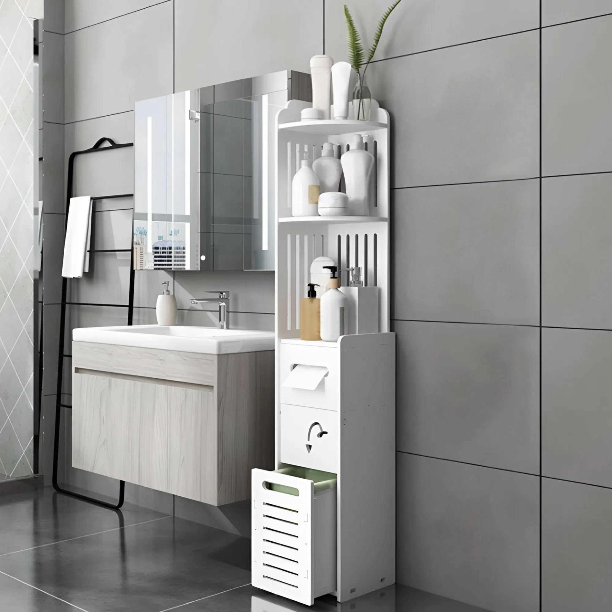 120x19.5x10cm Multi Functional Storage Rack With 3 Shelves And 1 Drawer