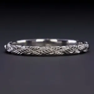 14k WHITE GOLD VINTAGE STYLE WEDDING BAND STACKING RING ENGRAVED THIN DAINTY