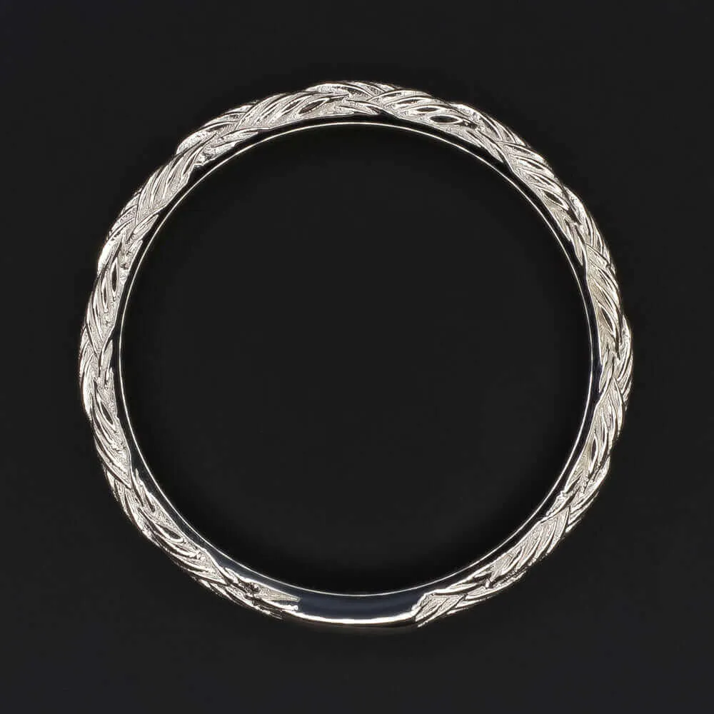 14k WHITE GOLD VINTAGE STYLE WEDDING BAND STACKING RING ENGRAVED THIN DAINTY