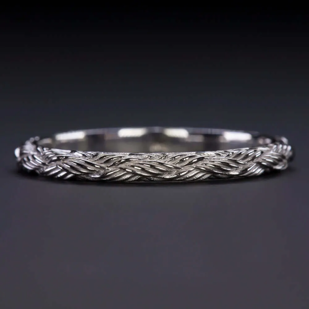 14k WHITE GOLD VINTAGE STYLE WEDDING BAND STACKING RING ENGRAVED THIN DAINTY