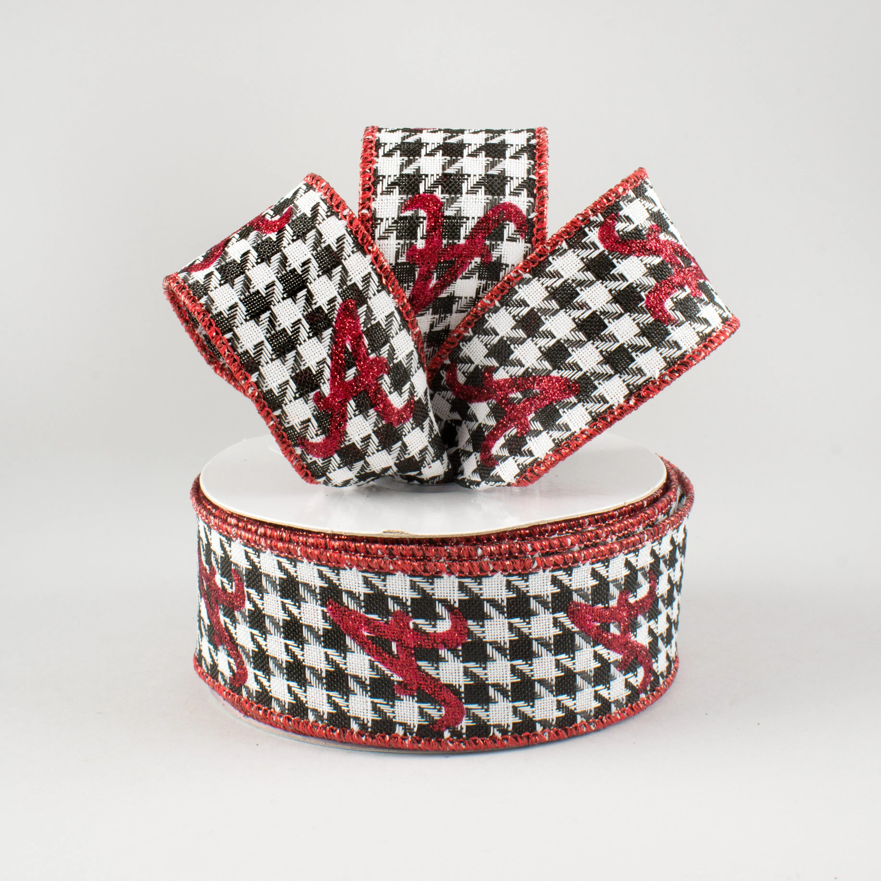 1.5" Houndstooth Ribbon With Crimson A (10 Yards)