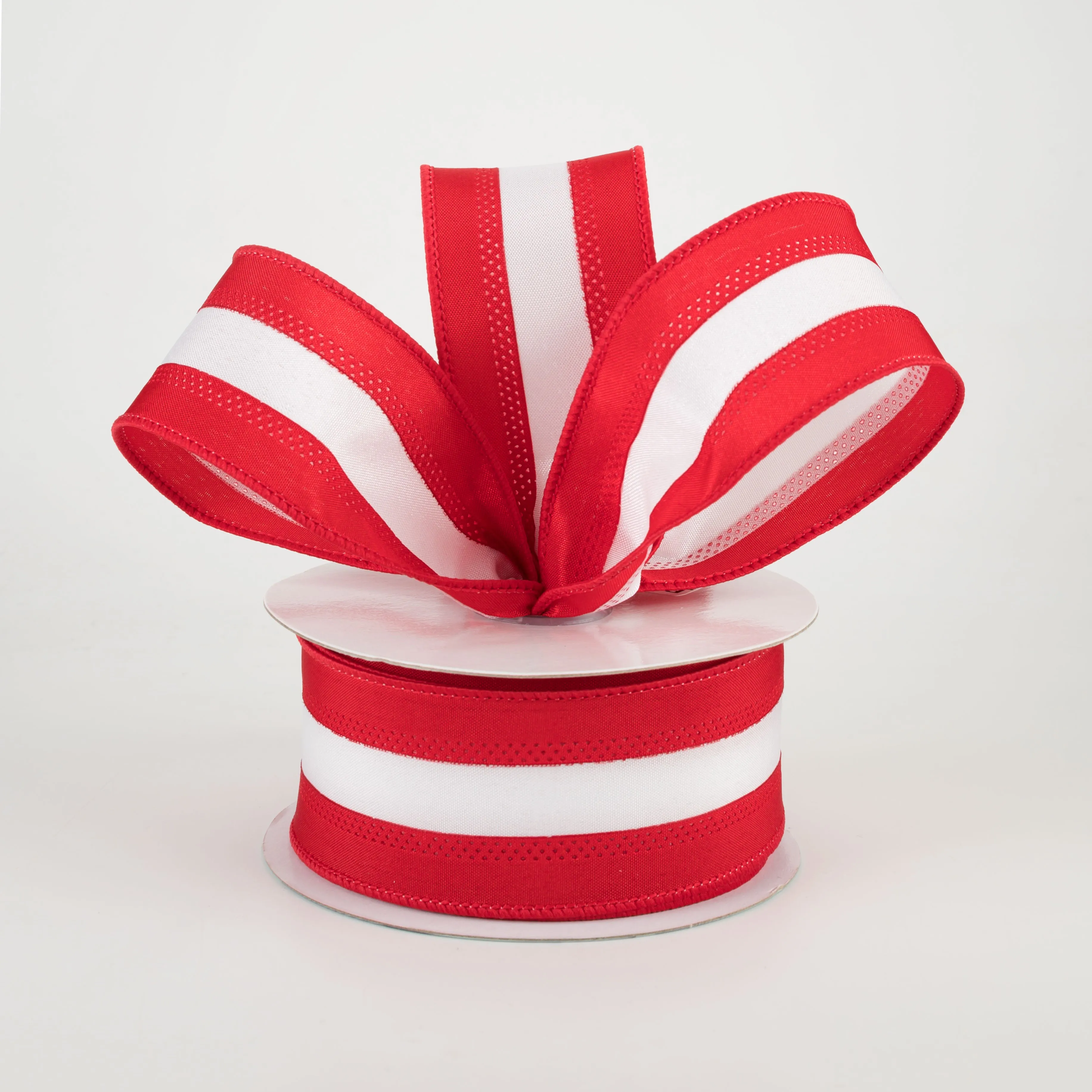 1.5" Satin Team Stripe Ribbon: Crimson & White (10 Yards)
