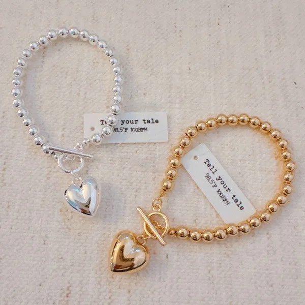 Ball Beads Dangle Heart Toggle Bracelet