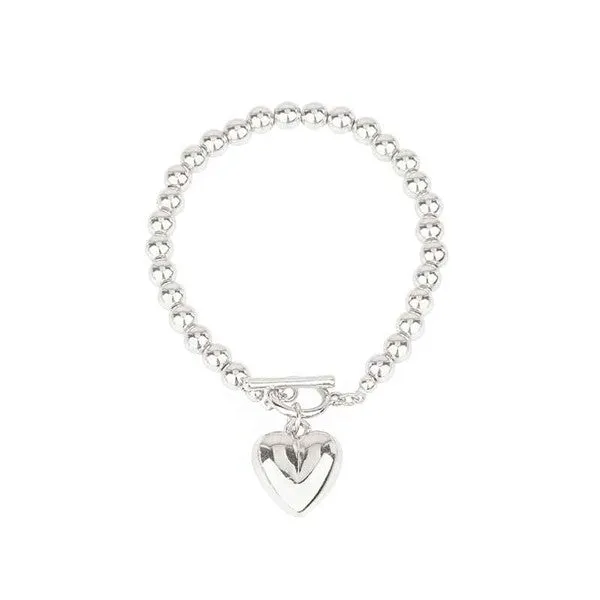 Ball Beads Dangle Heart Toggle Bracelet