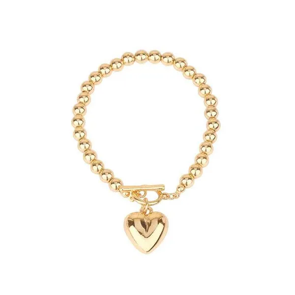 Ball Beads Dangle Heart Toggle Bracelet