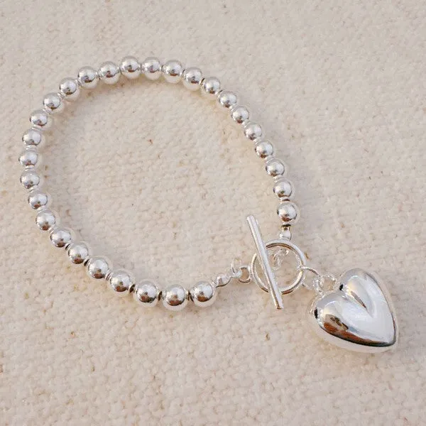 Ball Beads Dangle Heart Toggle Bracelet