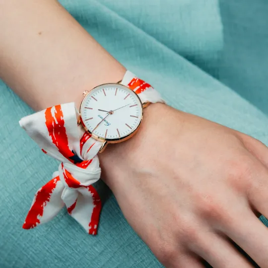 Blue Star Splash Print Changeable Fabric Strap Boho Wristwatch
