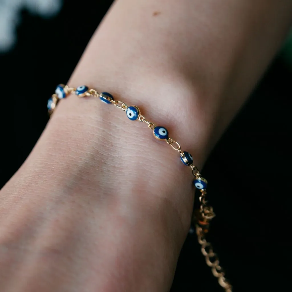 Blue Turkish Evil Eye Beaded Charm Protection Minimalist Adjustable Bracelet