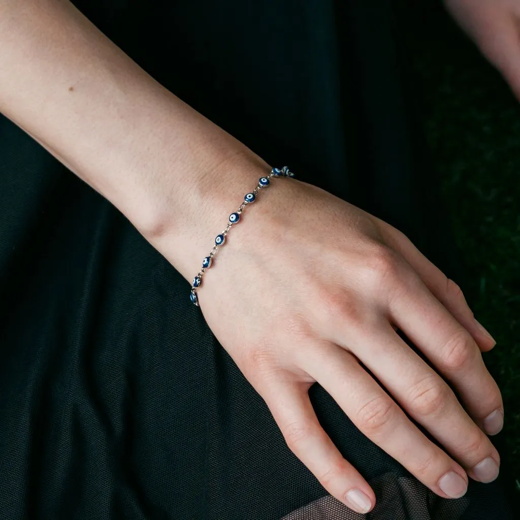 Blue Turkish Evil Eye Beaded Charm Protection Minimalist Adjustable Bracelet