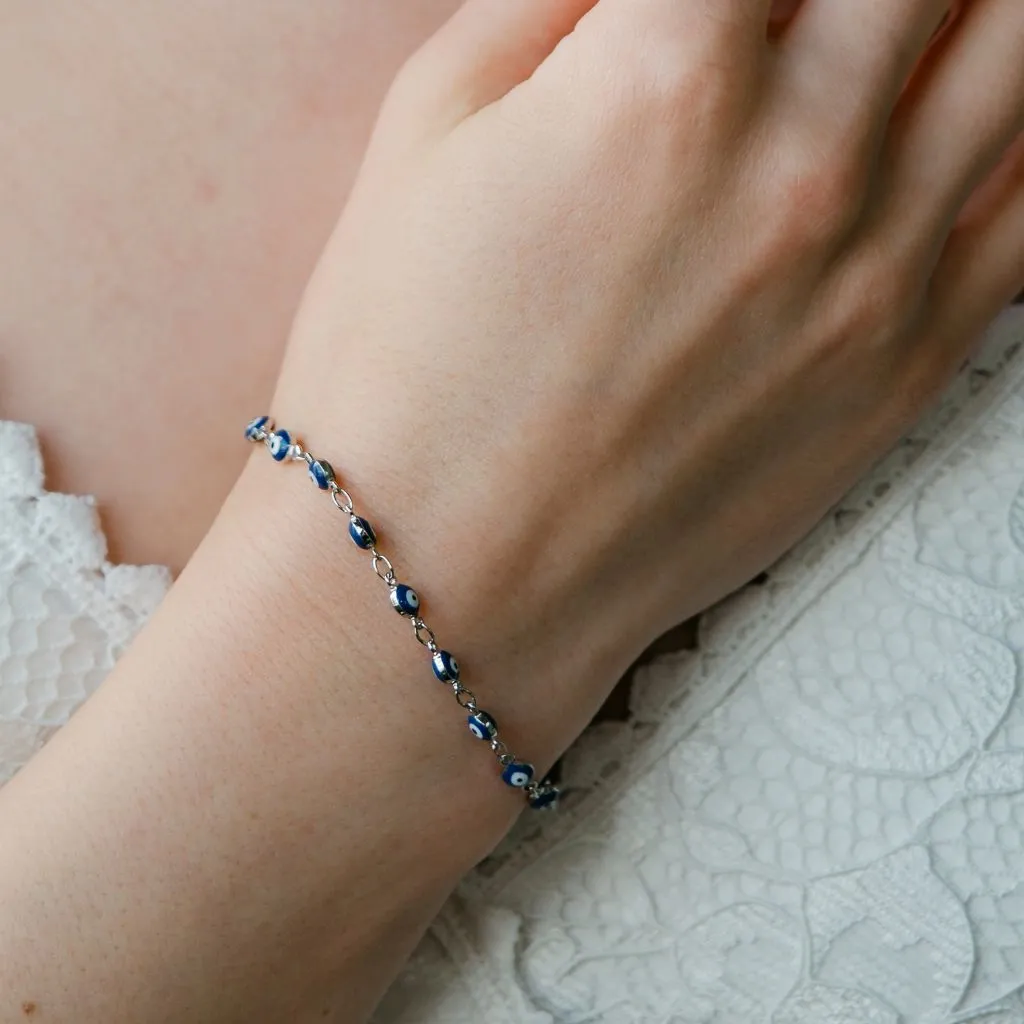 Blue Turkish Evil Eye Beaded Charm Protection Minimalist Adjustable Bracelet