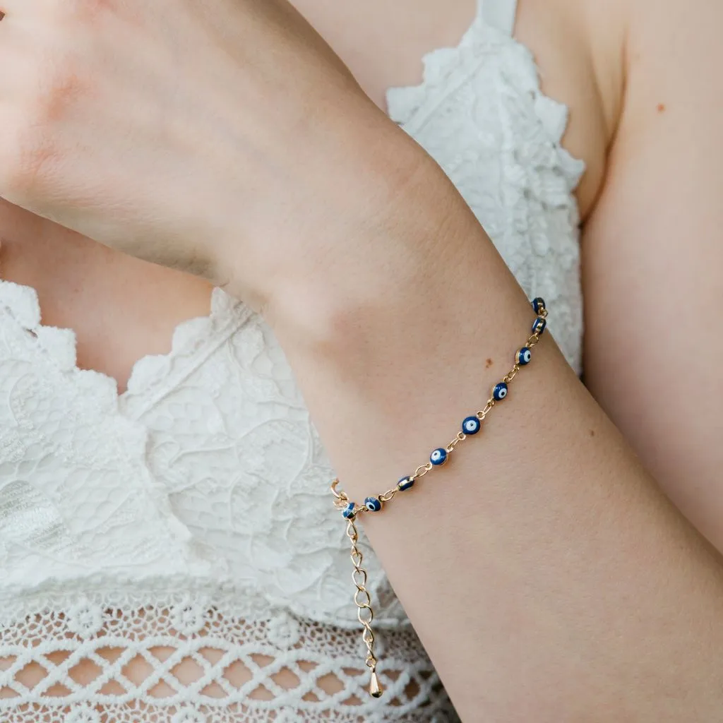 Blue Turkish Evil Eye Beaded Charm Protection Minimalist Adjustable Bracelet
