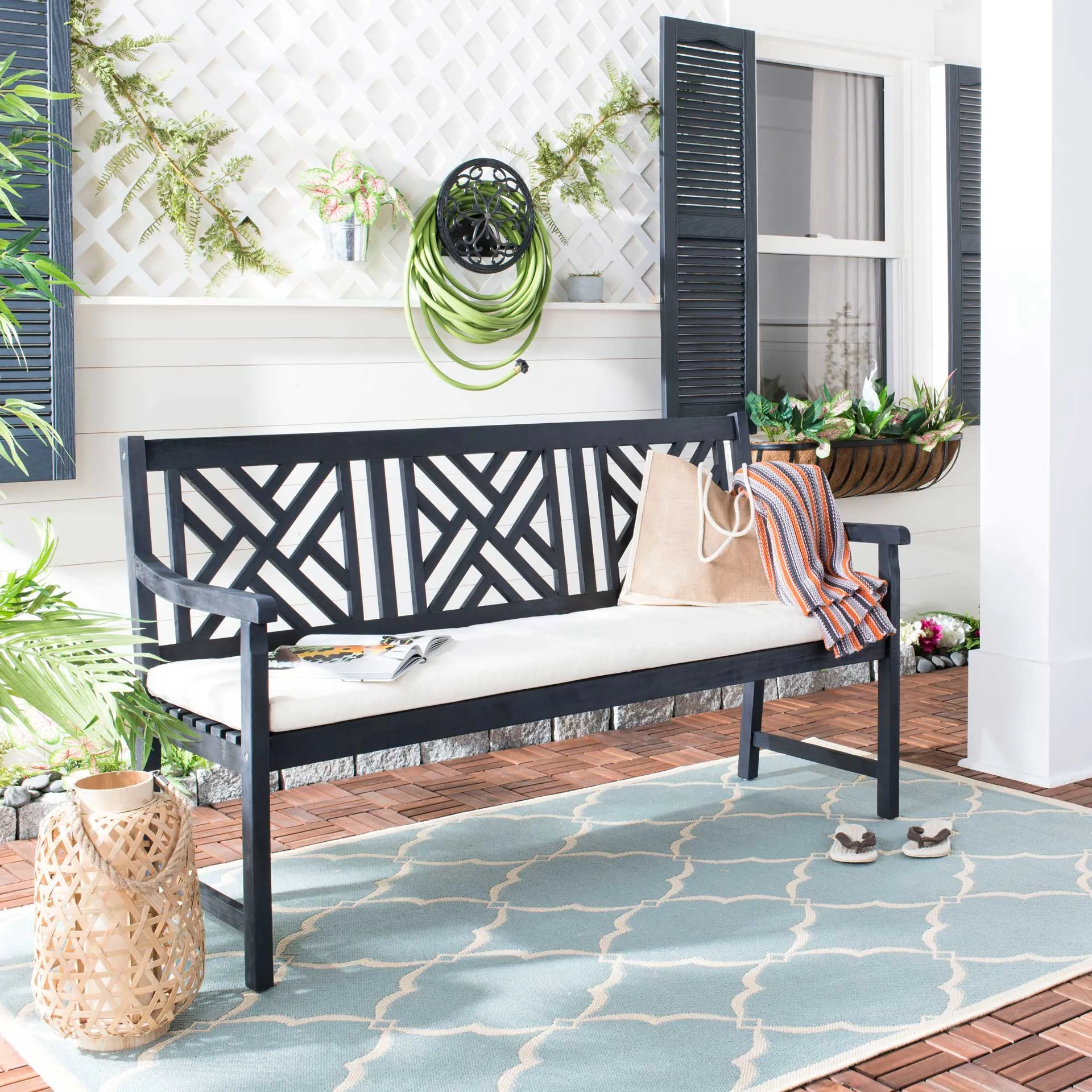 Bradley 3 Seat Bench Dark Slate Gray/Beige