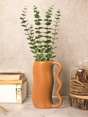 Brown Ceramic Curvy Vase - Curvy, Flower Holder