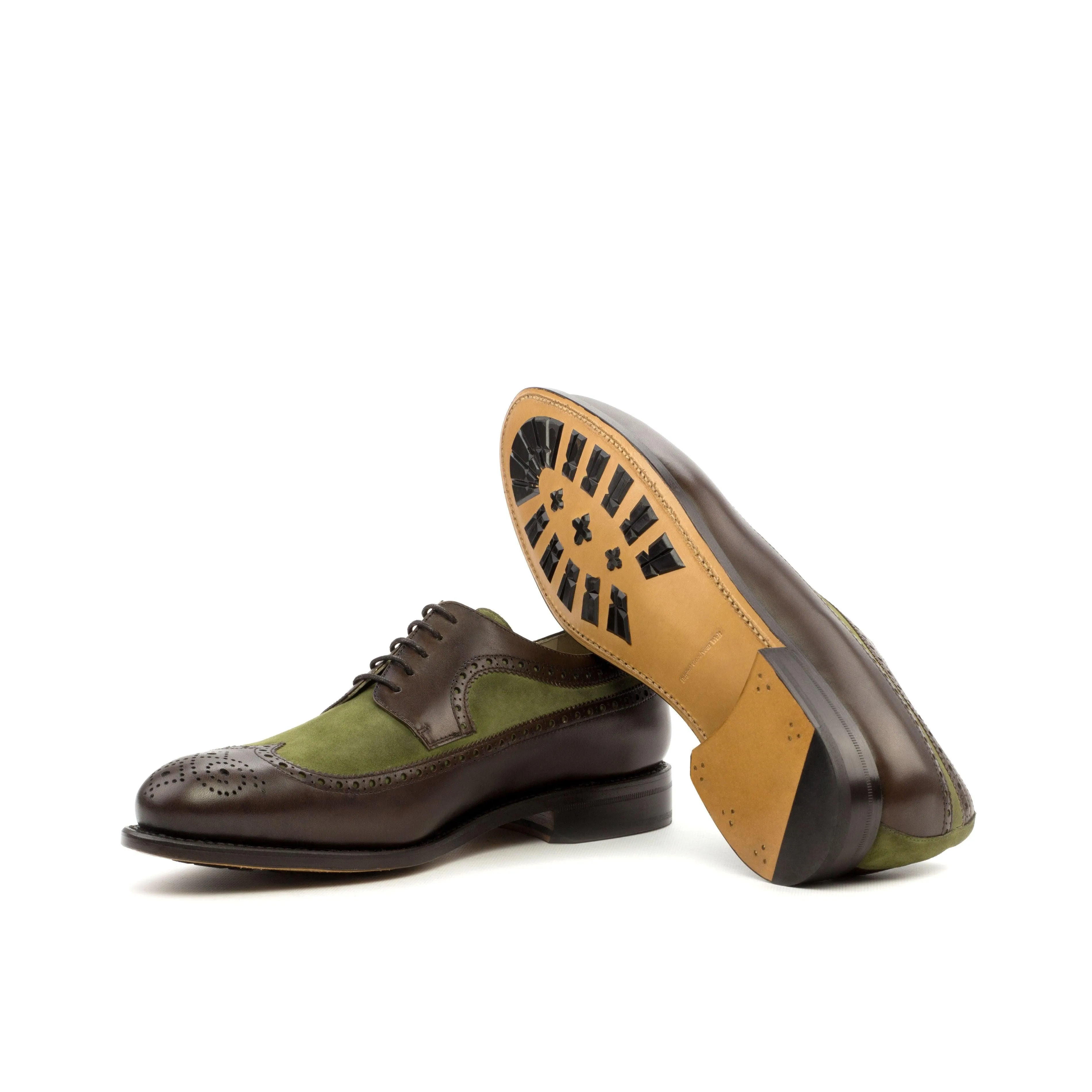 Brown Leather & Khaki Suede Longwing Blucher
