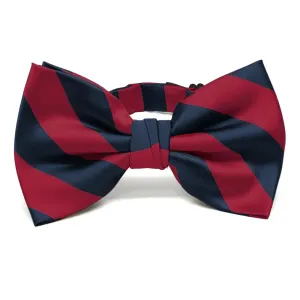 Crimson Red and Navy Blue Striped Bow Tie