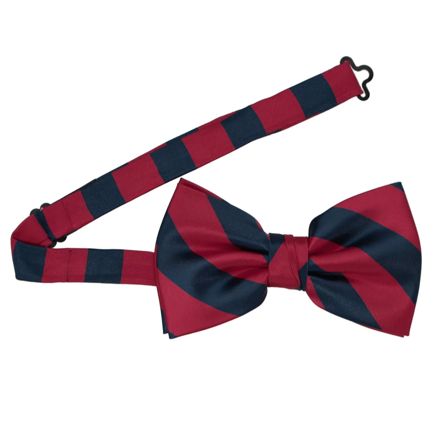 Crimson Red and Navy Blue Striped Bow Tie