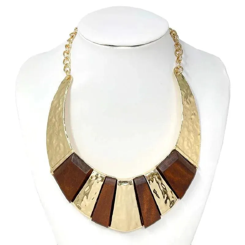 Elegant Brown and Gold Geometric Statement Necklace - Chic Fashion Jewelry with Chain