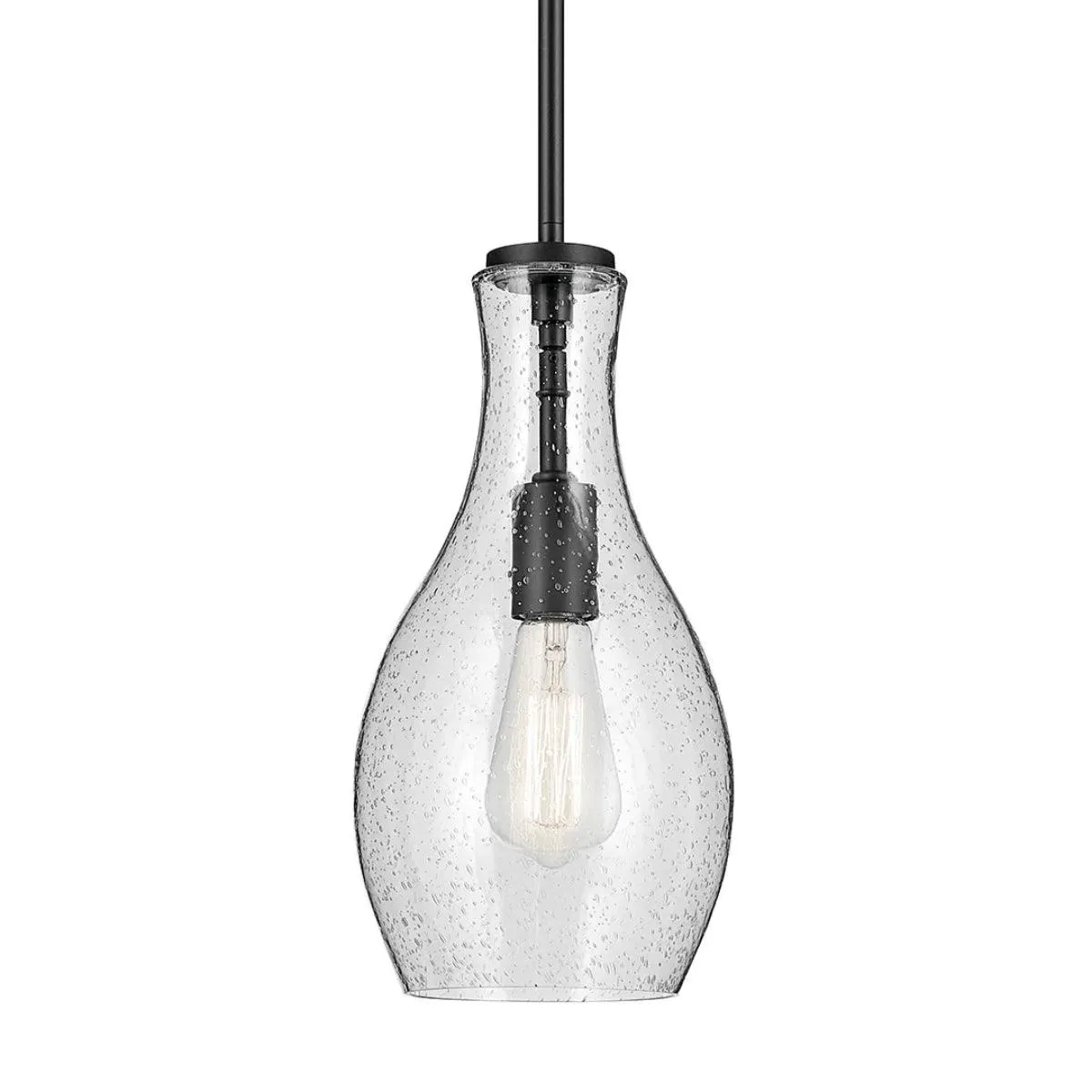 Everly 14" 1-Light Mini Pendant Light with Clear Seeded Glass, Black Finish