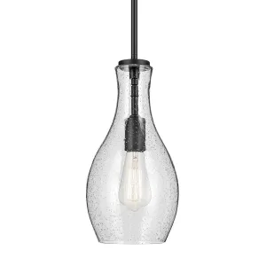 Everly 14" 1-Light Mini Pendant Light with Clear Seeded Glass, Black Finish