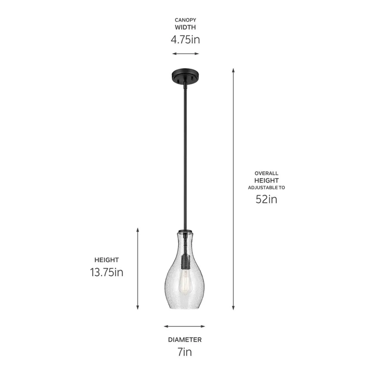 Everly 14" 1-Light Mini Pendant Light with Clear Seeded Glass, Black Finish