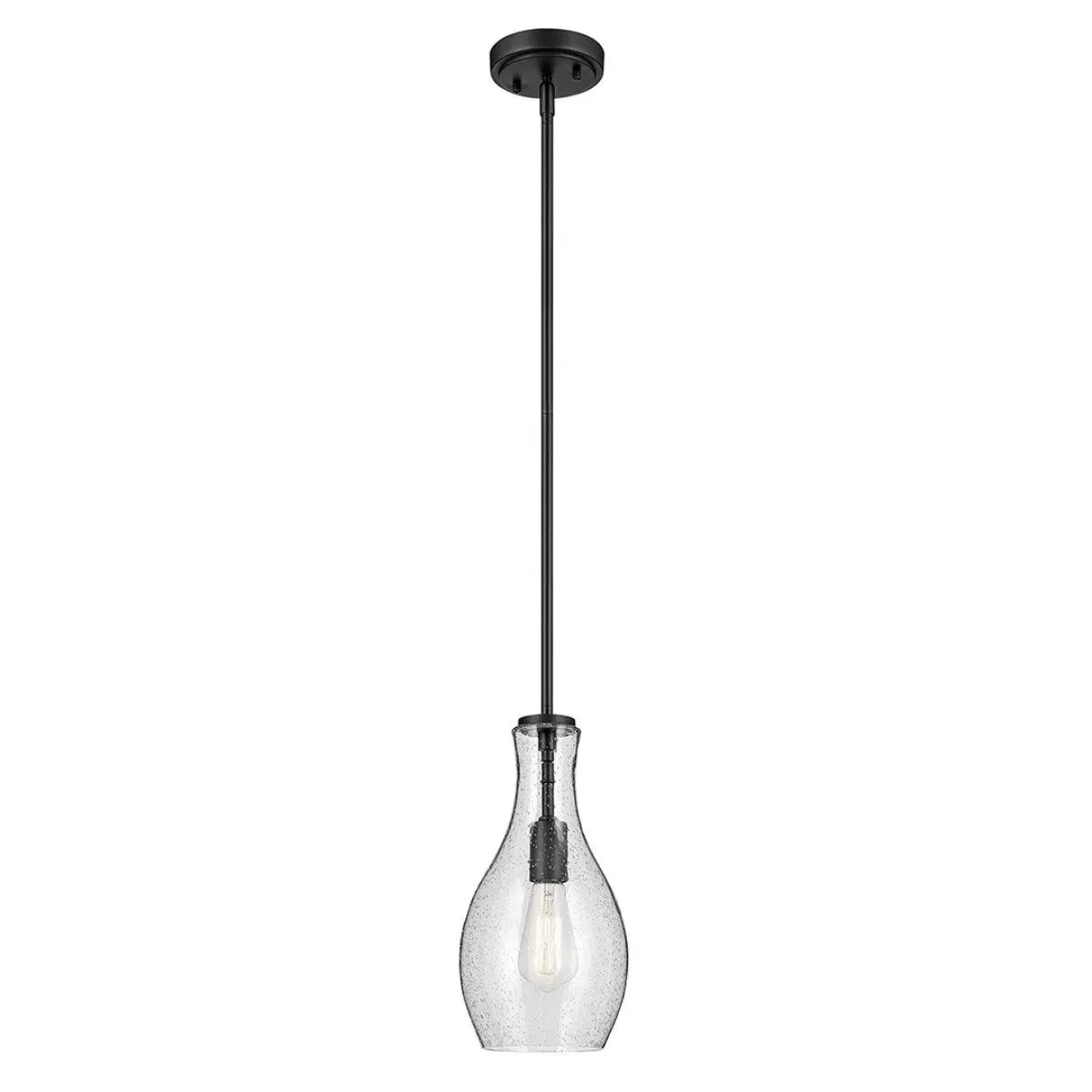 Everly 14" 1-Light Mini Pendant Light with Clear Seeded Glass, Black Finish