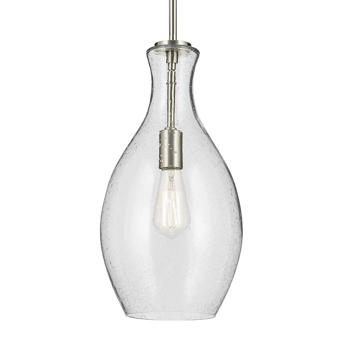 Everly 18" 1-Light Mini Pendant Light with Clear Seeded Glass, Brushed Nickel Finish