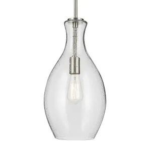 Everly 18" 1-Light Mini Pendant Light with Clear Seeded Glass, Brushed Nickel Finish