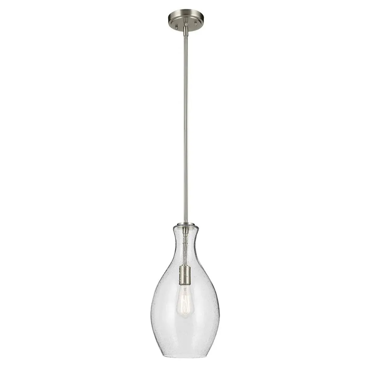 Everly 18" 1-Light Mini Pendant Light with Clear Seeded Glass, Brushed Nickel Finish