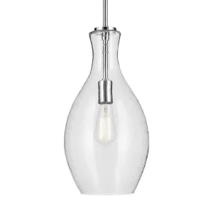 Everly 18" 1-Light Mini Pendant Light with Clear Seeded Glass, Chrome Finish