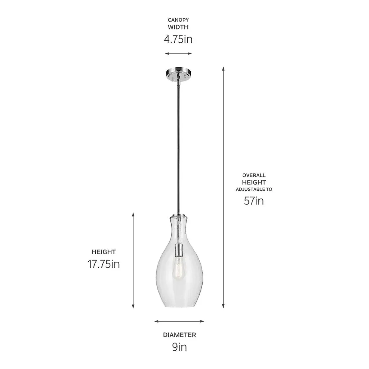 Everly 18" 1-Light Mini Pendant Light with Clear Seeded Glass, Chrome Finish
