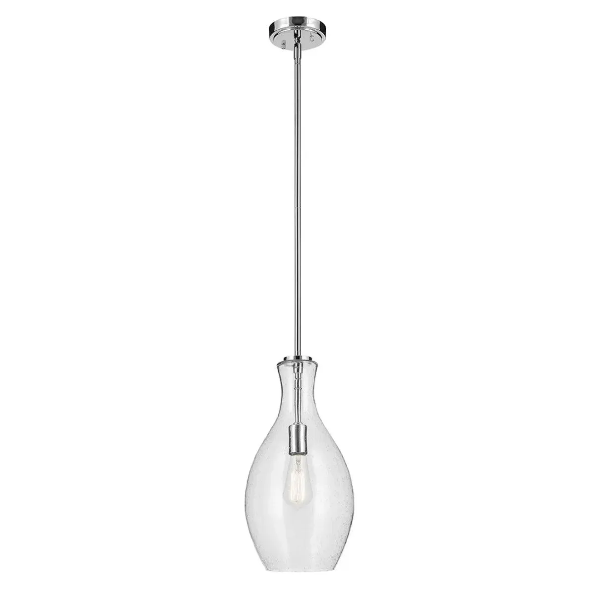 Everly 18" 1-Light Mini Pendant Light with Clear Seeded Glass, Chrome Finish