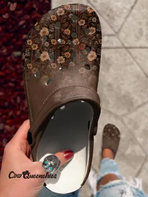 Floral Brown Clogs