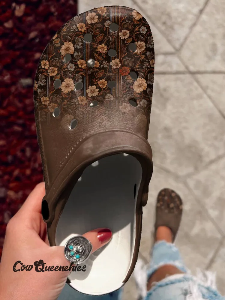 Floral Brown Clogs