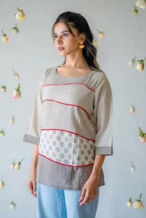 Indian Summer Grey Dabu Cotton Top | Ray-ethnic
