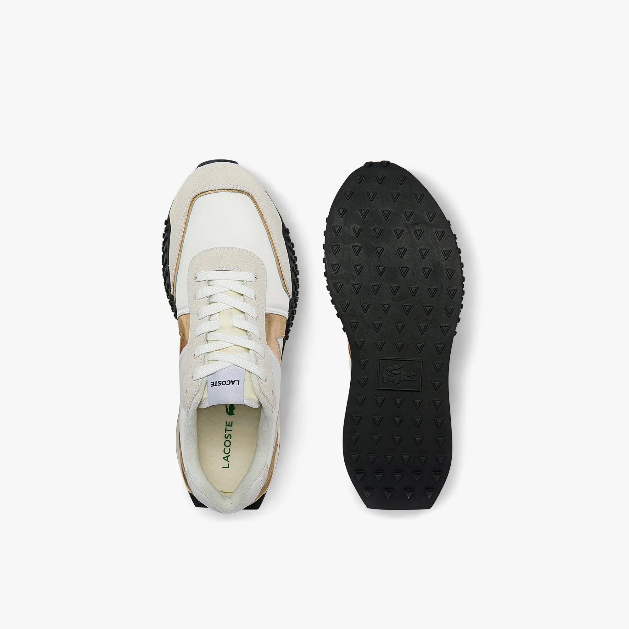 Men's L-Spin Deluxe Textile Gold Accent Sneakers - White