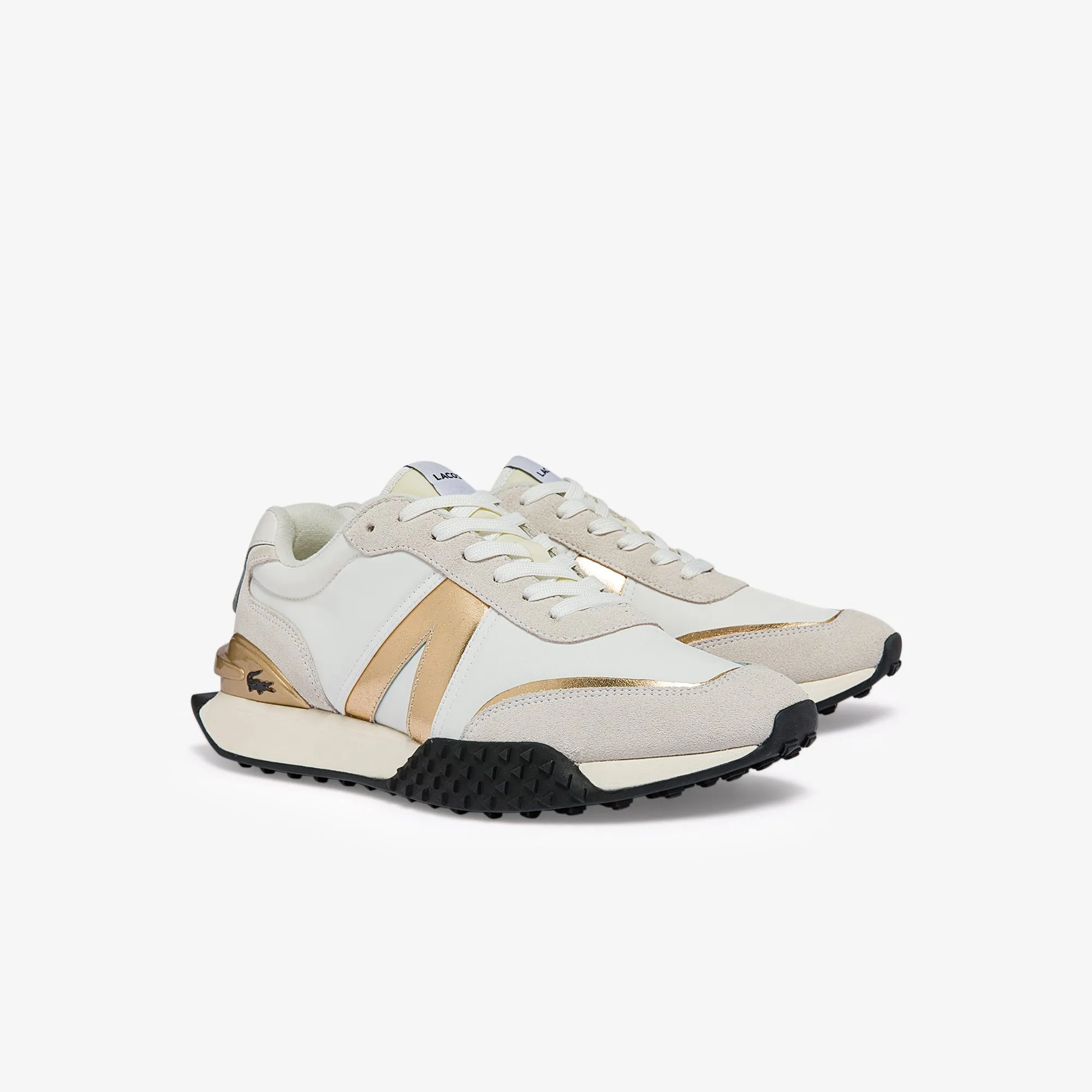 Men's L-Spin Deluxe Textile Gold Accent Sneakers - White