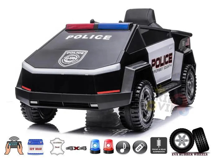 New Item 2025 Upgraded 4x4 | 12V Police Officer Ride On For Kids | Rubber Wheels |Leather Seat | Remote | Ages 1-6