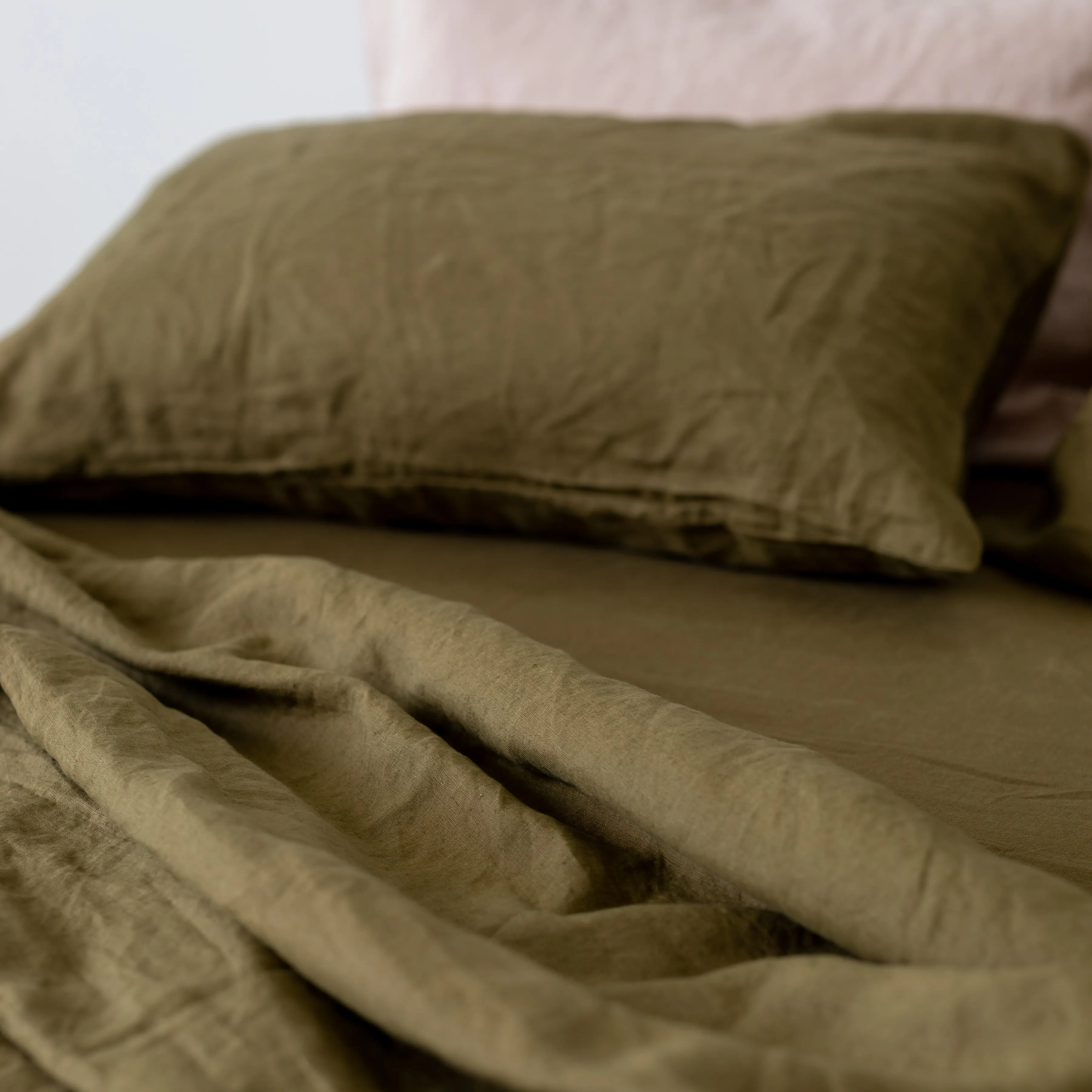 Olive Green Linen Flat Sheet