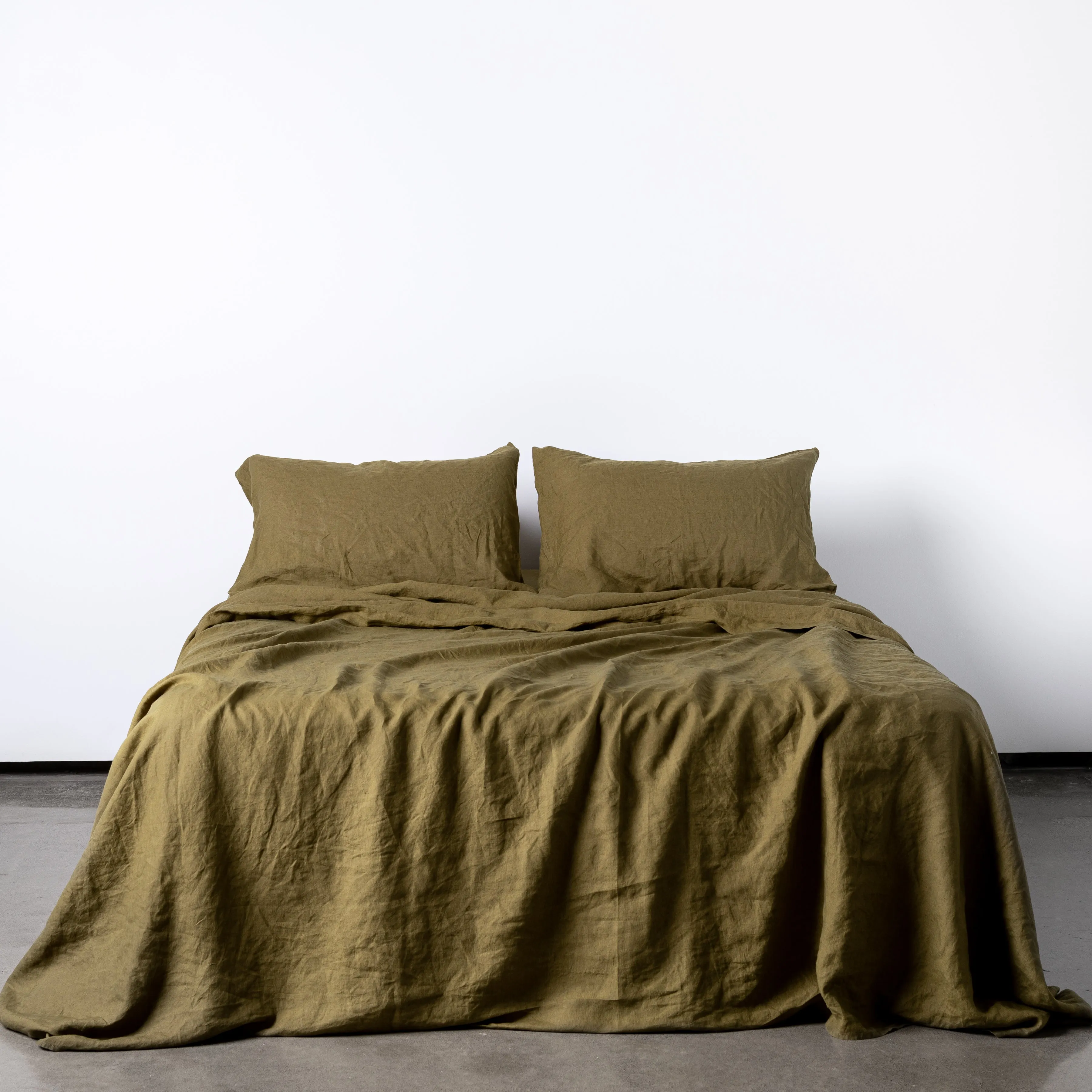 Olive Green Linen Flat Sheet