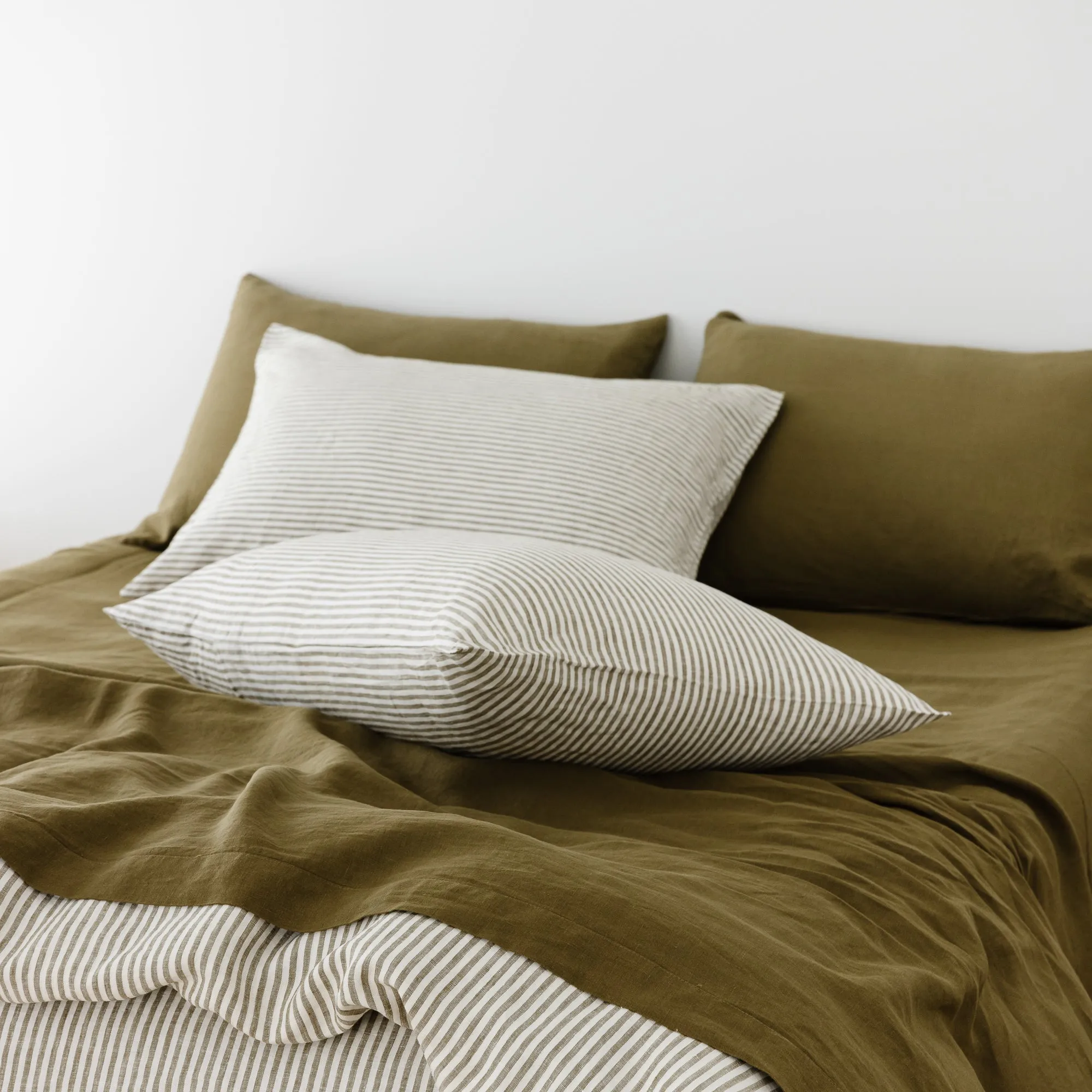 Olive Green Linen Flat Sheet