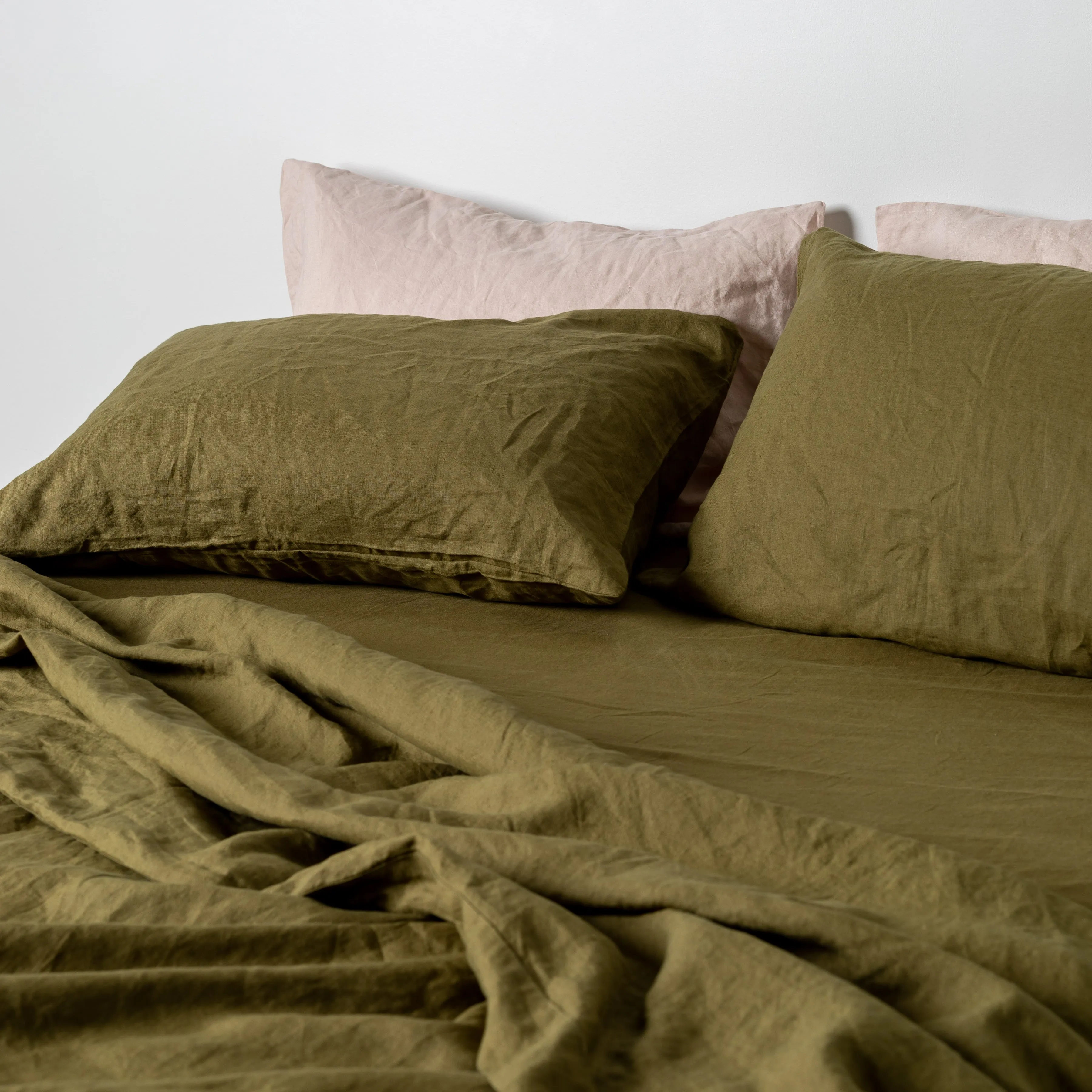 Olive Green Linen Flat Sheet