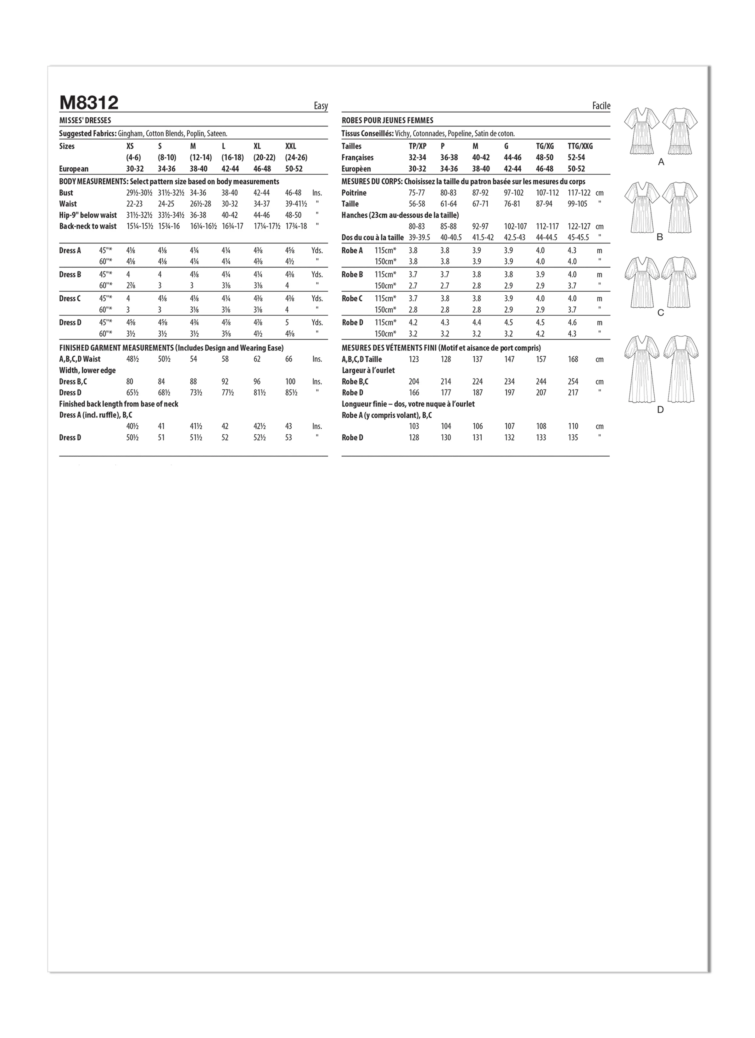 Pattern - Mccall's - M8312 - Misses’ Dresses (L,XL,XXL)
