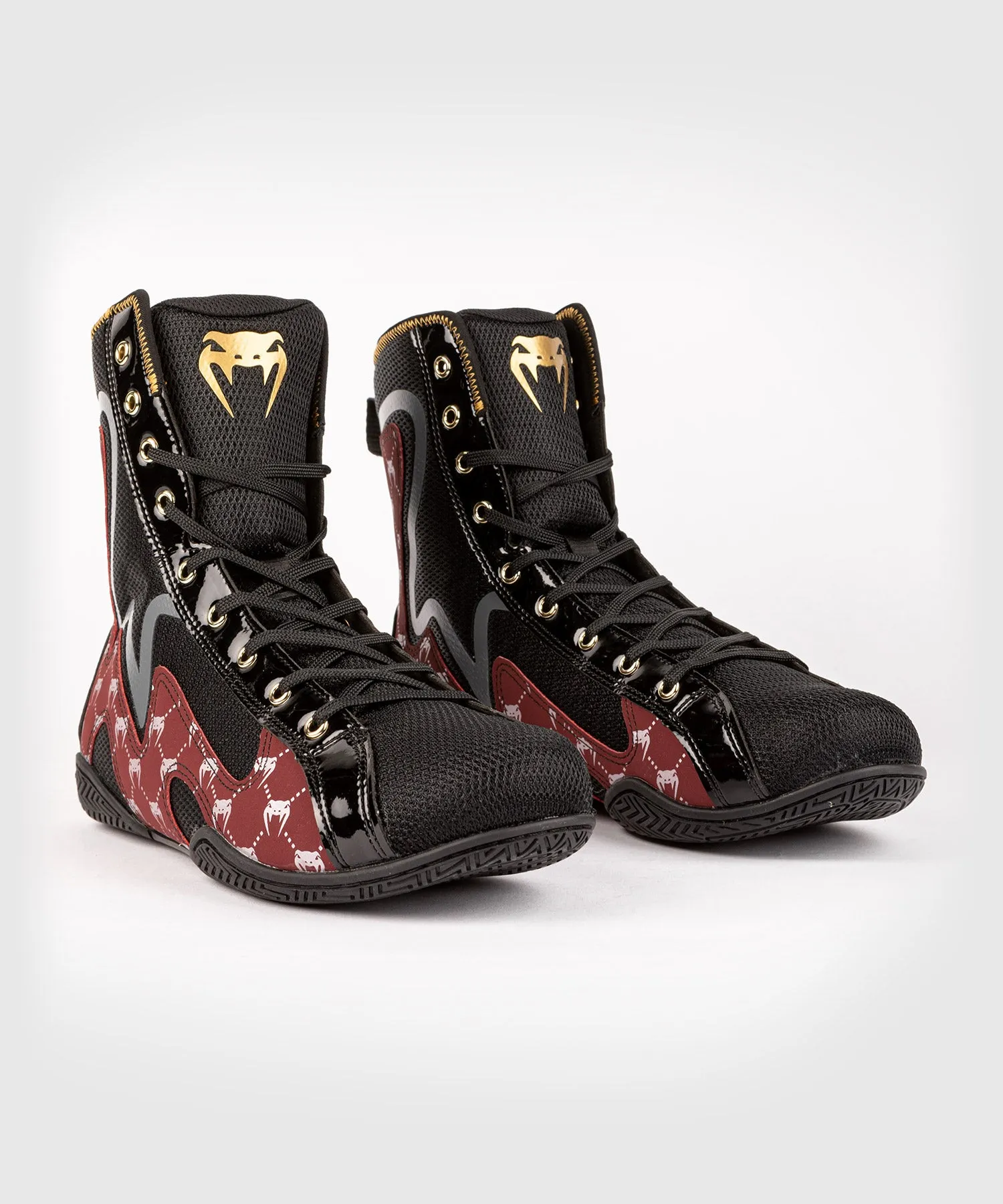Venum Elite Evo Monogram Boxing Shoes – Black/Burgundy