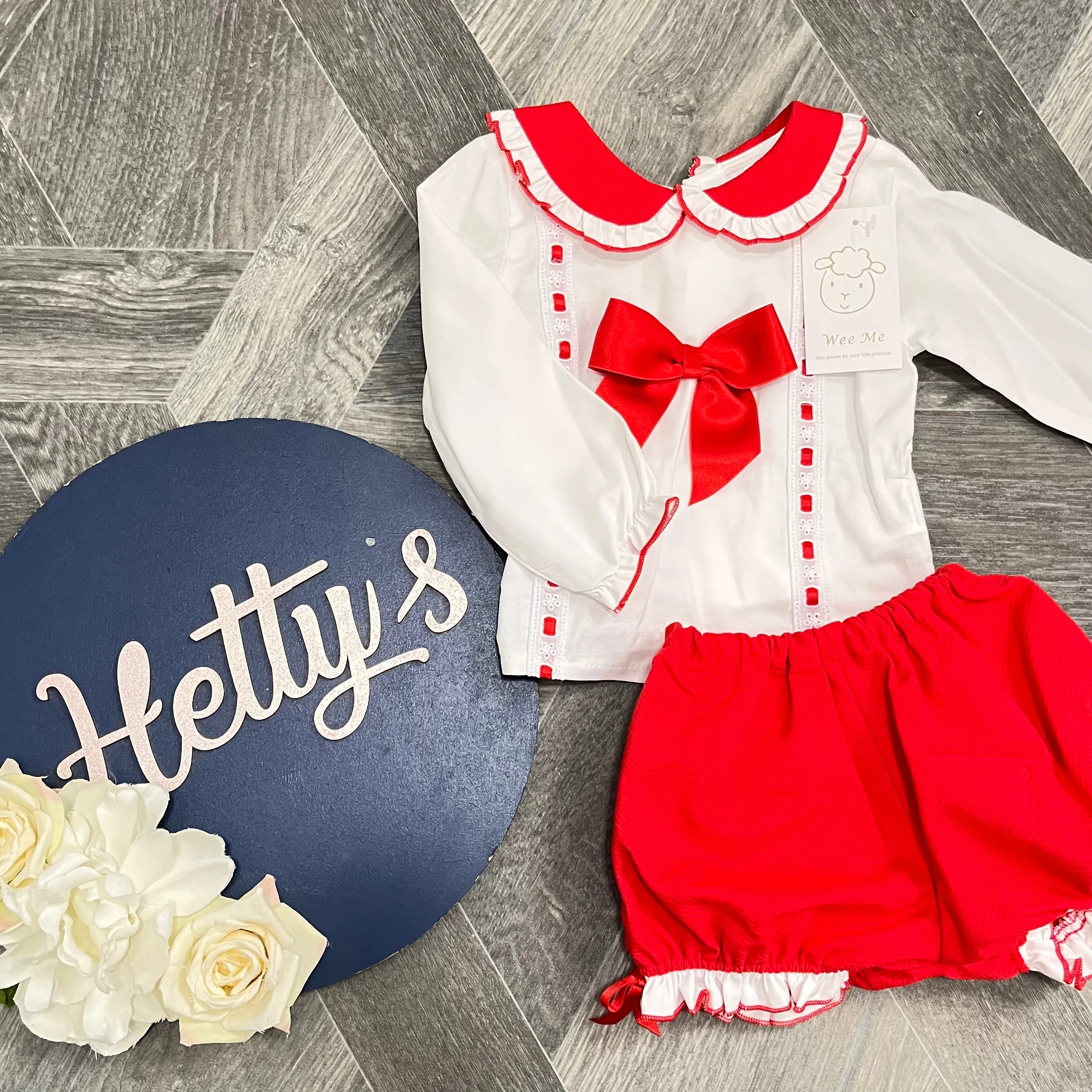 WM Red Waffle Jam Pants & Bow Blouse