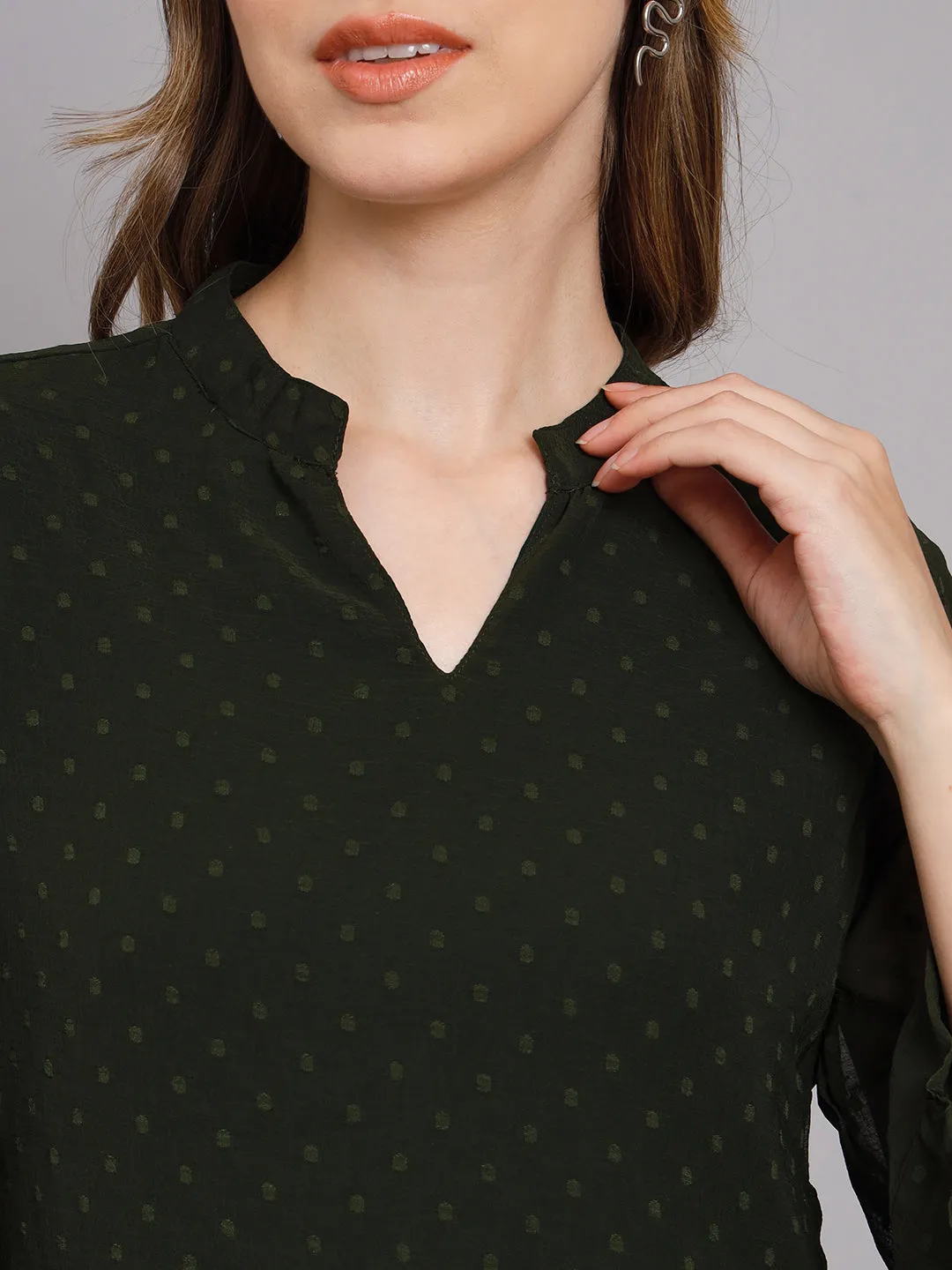 Women's Olive Green Chiffon Straight Top