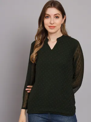 Women's Olive Green Chiffon Straight Top