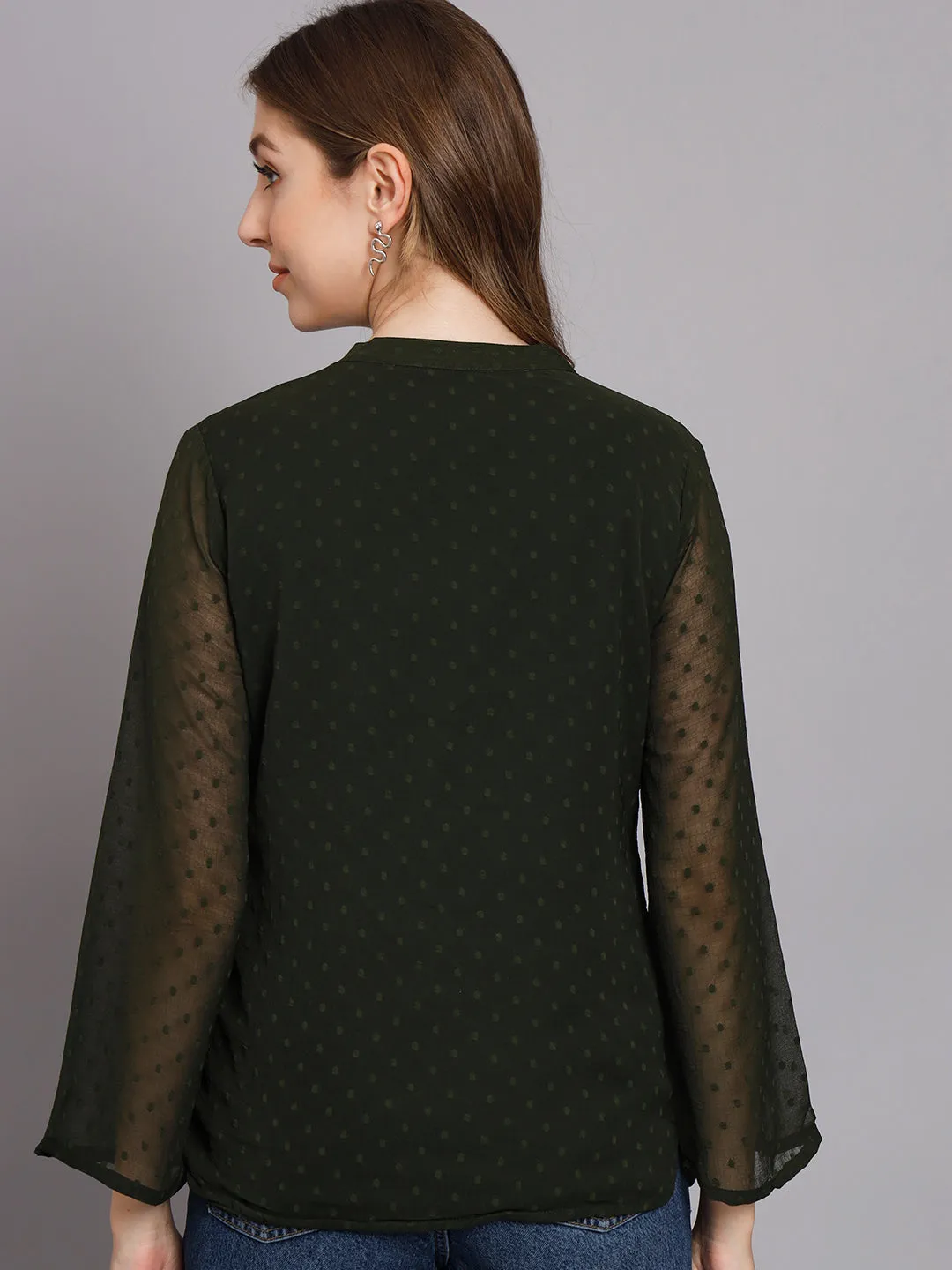 Women's Olive Green Chiffon Straight Top